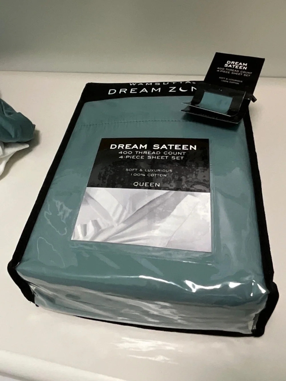 NWT WAMSUTTA Dream Zone 400TC Cotton Sateen Queen Sheet Set Teal Aqua